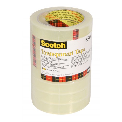 Scotch 550 - Nastro adesivo con supporto in polipropilene, 19mm x 66m, colore trasparente - 8pz - 7100194348