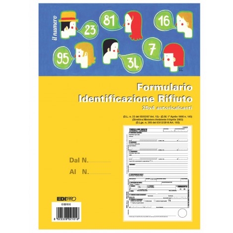 Edipro Blocco formulario identificazione rifiuti, 25 pagine per 4 copie, autoricalcanti, 22x29,7cm - 1pz - E0210C