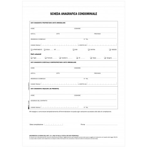 Edipro Modello richiesta dati anagrafici condomini, 2 copie snap, 21x29,7cm - Prezzo singolo, ord. minimo 25pz - E9090