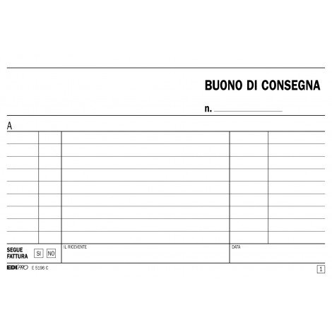 Edipro Blocco buono di consegna, 50 pagine per 2 copie, autoricalcante, 9,9x17cm - Prezzo singolo, ord. minimo 5pz - E5196C