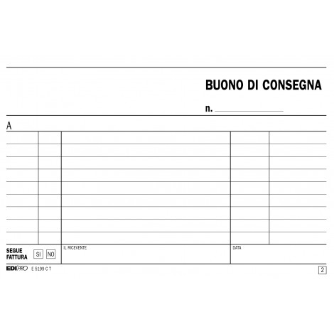 Edipro Blocco buono di consegna, 33 pagine per 3 copie, autoricalcante, 9,9x17cm - Prezzo singolo, ord. minimo 5pz - E5199CT