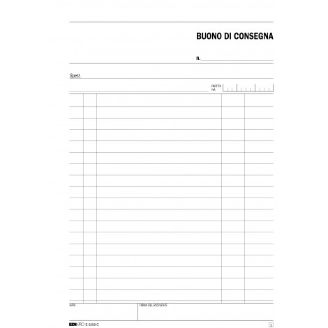 Edipro Blocco buono di consegna, 50 pagine per 2 copie, autoricalcante, 22x14,8cm - Prezzo singolo, ord. minimo 5pz - E5209C