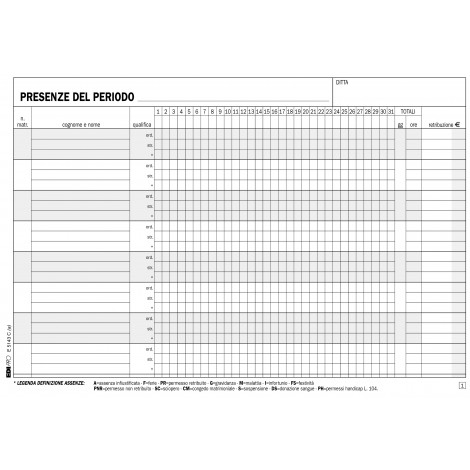 Edipro Blocco presenze, 50 pagine per 2 copie, autoricalcante, 14,8x22cm - Prezzo singolo, ord. minimo 5pz - E5143C