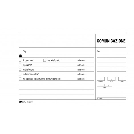 Edipro Blocco comunicazione, 100 pagine uso a mano, 9,9x17cm - Prezzo singolo, ord. minimo 5pz - E5693