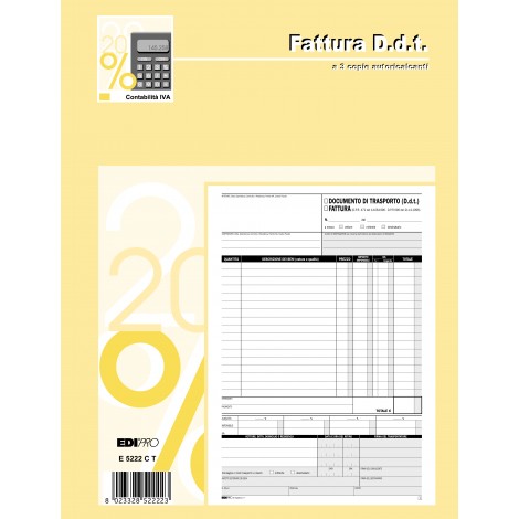 Edipro Blocco documento di trasporto, fattura, 33 pagine per 3 copie, autoricalcante, 22x29,7cm - Prezzo singolo, ord. minimo 5pz - E5222CT