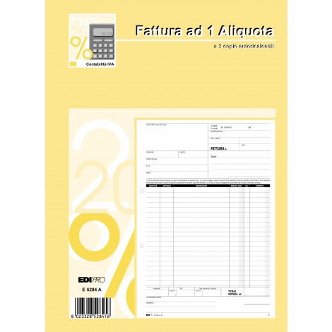 Edipro Blocco fattura 1 aliquota, 33 pagine per 3 copie, autoricalcante, E5284A - Prezzo singolo, ord. minimo 5pz - E5284A