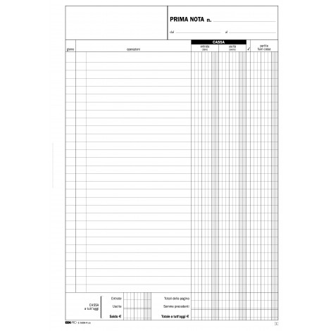 Edipro Blocco prima nota cassa, 50 pagine per 2 copie, autoricalcante (entrata, uscita), 22x29,7cm - Prezzo singolo, ord. minimo 5pz - E5359A