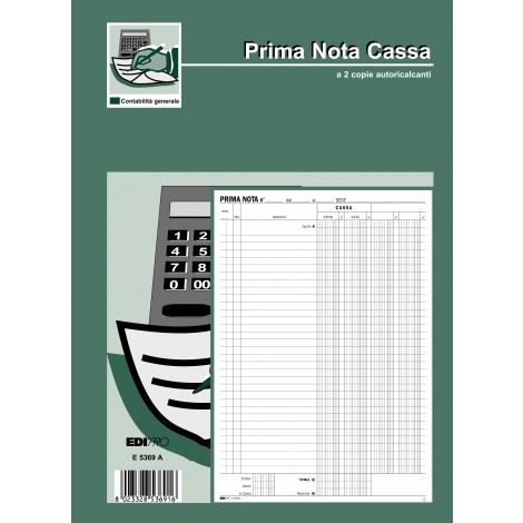 Edipro Blocco prima nota cassa, 50 pagine per 2 copie, autoricalcante (entrata,uscita,1conto), 22x29,7cm - Prezzo singolo, ord. minimo 5pz - E5369A