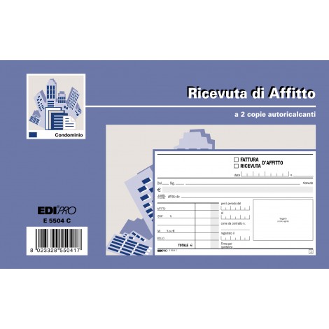 Edipro Blocco ricevuta D`AFFITTO, 50 pagine per 2 copie, autoricalcante, 9,9x17cm - Prezzo singolo, ord. minimo 10pz - E5504C - C92ER0071