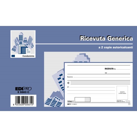 Edipro Blocco ricevuta GENERICA, 50 pagine per 2 copie, autoricalcante, 9,9x17cm - Prezzo singolo, ord. minimo 10pz - E5563C