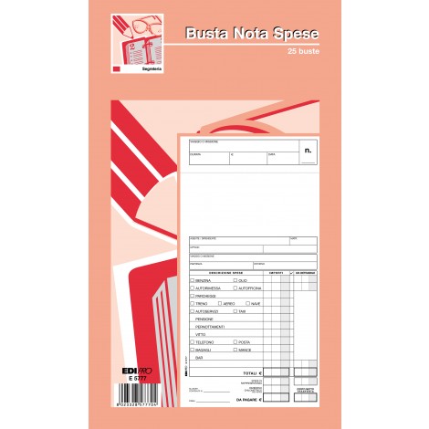 Edipro Blocco busta nota spese (25buste), 28x24,8cm - Prezzo singolo, ord. minimo 5pz - E5777