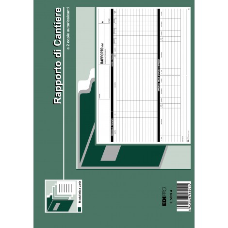 Edipro Blocco rapporto di cantiere, 50 pagine per 2 copie, autoricalcante, 22x29,7cm - Prezzo singolo, ord. minimo 5pz - E5859A