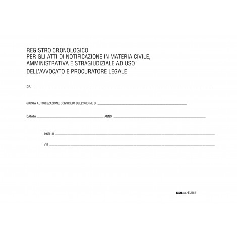 Edipro Registro cronologico per atti di notificazione in materia civile amministratIVA stragiudiziale, 24,5x31cm - Prezzo singolo, ord. minimo 5pz - E2154