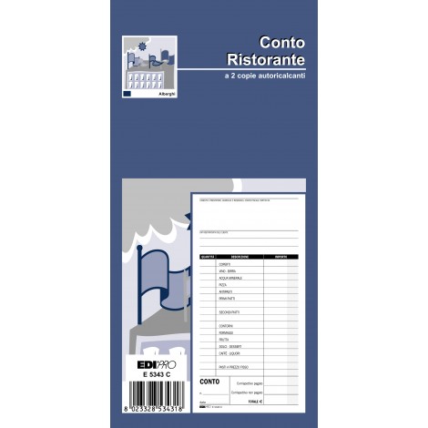 Edipro Blocco rapporto conto ristorante, 50 pagine per 2 copie, autoricalcante, 22x9,9cm - Prezzo singolo, ord. minimo 5pz - E5343C