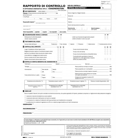 Edipro Rapporto di controllo di efficienza energetica T4 (COGENERATORI), snap out, 3 copie autoricalcante, 21x29,7cm - Prezzo singolo, ord. minimo 25pz - E9094T4