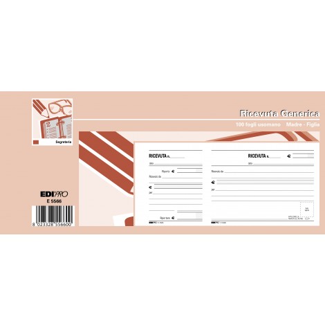 Edipro Blocco ricevuta GENERICA madre/figlia, 100 pagine uso mano, 11x21cm - Prezzo singolo, ord. minimo 5pz - E5566