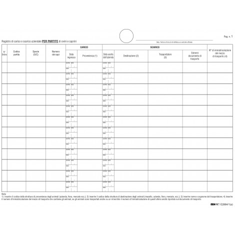 Edipro Registro carico/scarico ovini numerate, 24,5x31cm - 1pz - E2884/1