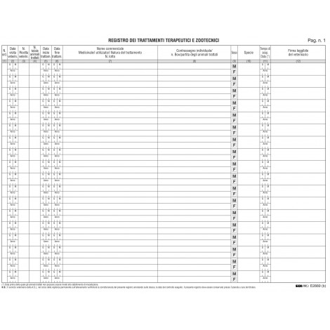 Edipro Registro somministrazione medicinali per trattamenti terapeutici e zootecnici, numerato, 24,5x31cm - Prezzo singolo, ord. minimo 2pz - E2889