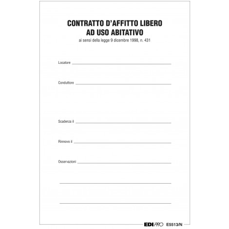 Edipro Contratto d`affitto libero ad uso abitativo, 21x29,7cm - Prezzo singolo, ord. minimo 25pz - E5513