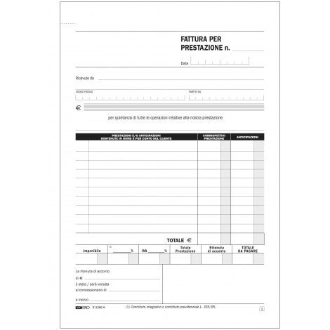 Edipro Blocco fattura professionisti, 50 pagine per 2 copie, autoricalcante, 22x14,8cm - 1pz - E5266A