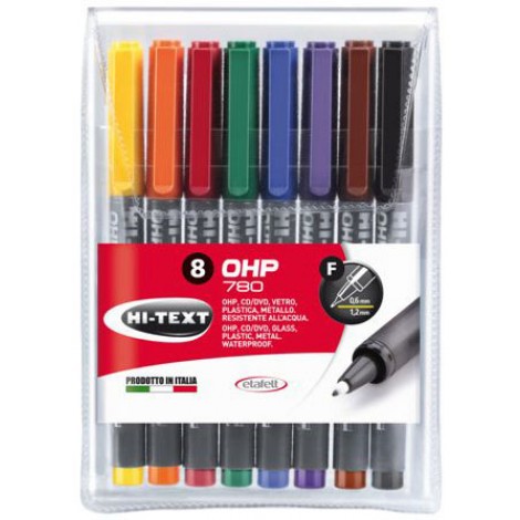 Etafelt Hi-Text 780 Ohp – Marcatore permanente con inchiostro a base d`alcool, punta sintetica, tratto 0,6-12mm, colori assortiti – 8pz - 20780OH008BEF - C92ET0117