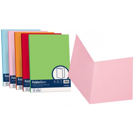 Favini Luce - Folder simplex in cartoncino bristol da 200gr, senza lembi, finitura liscia, colori assortiti - A50X664 - C92FV0240