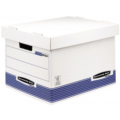 Fellowes Bankers Box System - Scatola archivio, 33,5x27cm, dorso 39,5cm, colore bianco/blu  - prezzo singolo, ord. minimo 10pz - 0026101 - C92FW0011