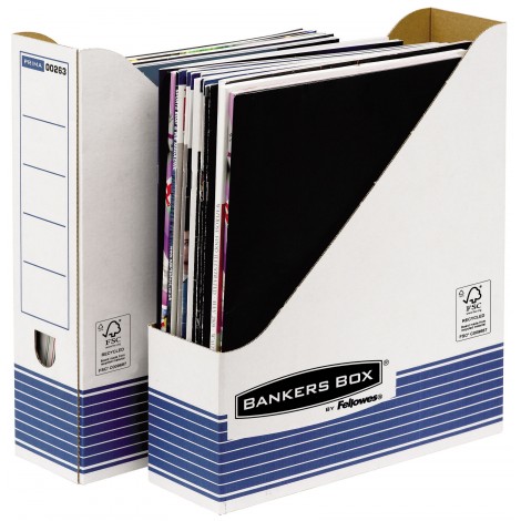 Fellowes Portariviste BANKERS BOX SYSTEM, con area etichettabile sul fronte e sul dorso, dorso 8cm, colore bianco/blu  - 0026301 - C92FW0012