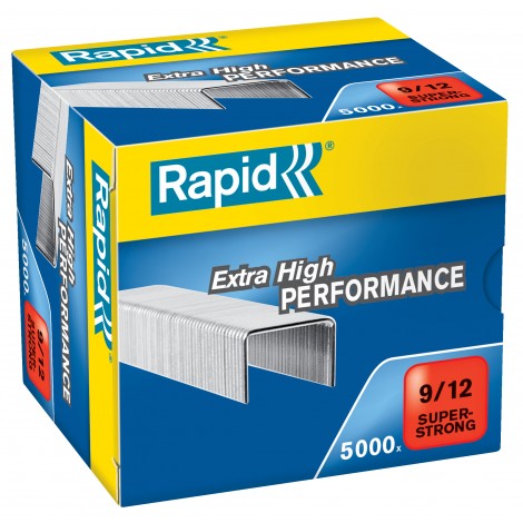 Rapid 9/12 Super strong - Punti per cucitrici - Scatola 5000 punti in filo metallico extra strong, lunghezza gamba 12mm per cucire fino a 90 fogli - 1pz - 24871400 - C92SS5064