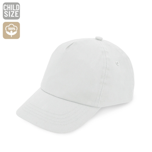 Cappellino con visiera 5 pannelli con chiusura a velcro per bambini colore Bianco - C92T1308BL