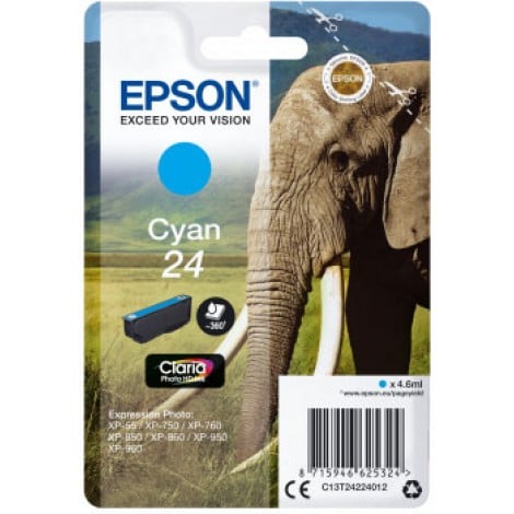 24 Cartuccia inchiostro ciano per Epson EXPRESSION PHOTO XP 750 (4,6ml) 1pz - C13T24224012