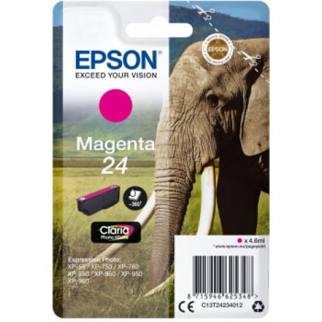 24 Cartuccia inchiostro magenta per Epson EXPRESSION PHOTO XP 750 (4,6ml) 1pz - C13T24234012