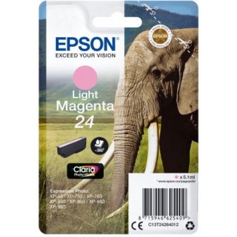 24 Cartuccia inchiostro magenta chiaro per Epson EXPRESSION PHOTO XP 750 (5,1ml) 1pz - C13T24264012