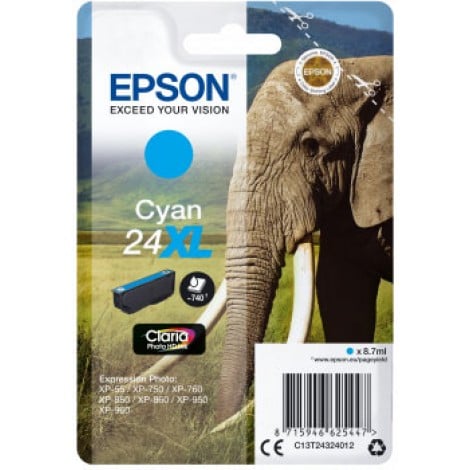 24 Cartuccia XL inchiostro ciano per Epson EXPRESSION PHOTO XP 750 (8,7ml) 1pz - C13T24324012