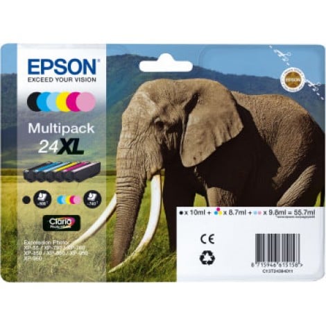 24 Cartuccia XL multipack inchiostro nero, ciano, magenta, giallo, ciano chiaro e magenta chiaro per Epson EXPRESSION PHOTO XP 750 (1x500pg - 5x740pg) 1Conf. - C13T24384011