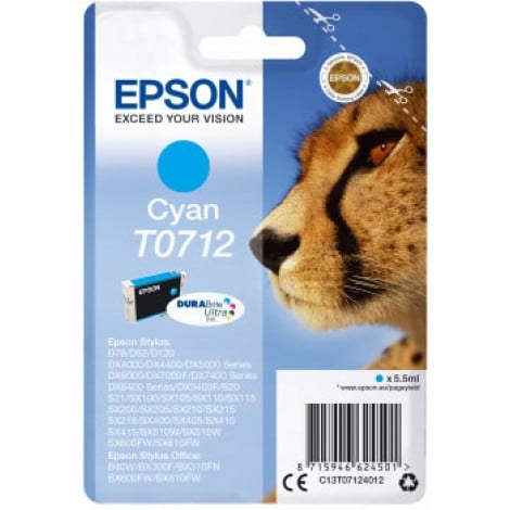 T0712 Cartuccia inchiostro ciano per Epson STYLUS D 78 (5,5ml) 1pz - C13T07124012