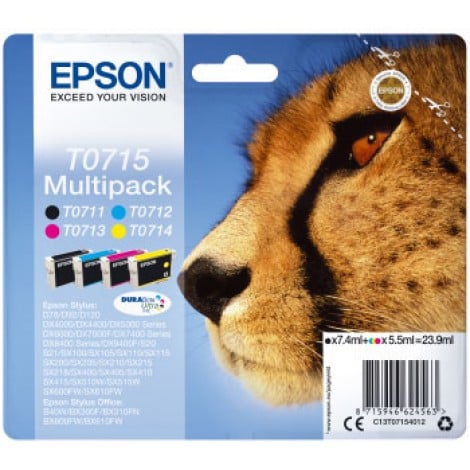 T0715 Cartuccia inchiostro nero, ciano, magenta e giallo per Epson STYLUS D 78 (4x6ml) 1Conf. - C13T07154012