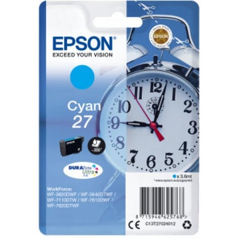27 Cartuccia inchiostro ciano per Epson WORKFORCE WF 3620DWF (3,6ml) 1pz - C13T27024012