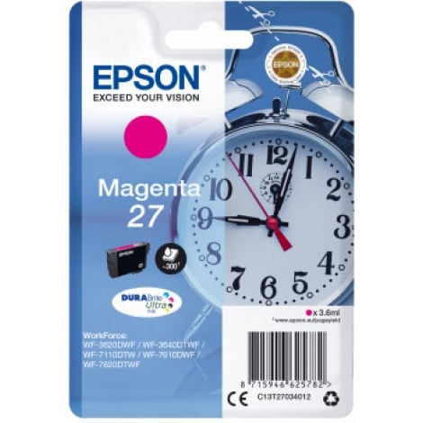 27 Cartuccia inchiostro magenta per Epson WORKFORCE WF 3620DWF (3,6ml) 1pz - C13T27034012