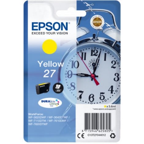 27 Cartuccia inchiostro giallo per Epson WORKFORCE WF 3620DWF (3,6ml) 1pz - C13T27044012