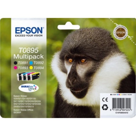 T0895 cartuccia multipack CMYK nero, ciano, magenta e giallo per Epson STYLUS SX 100 (16,3ml) 1Conf. - C13T08954010