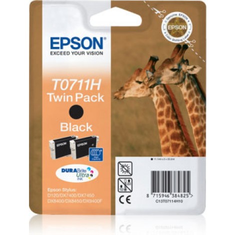 T0711H cartuccia twinpack nero per Epson STYLUS DX 7400 (11ml) 2pz - C13T07114H10