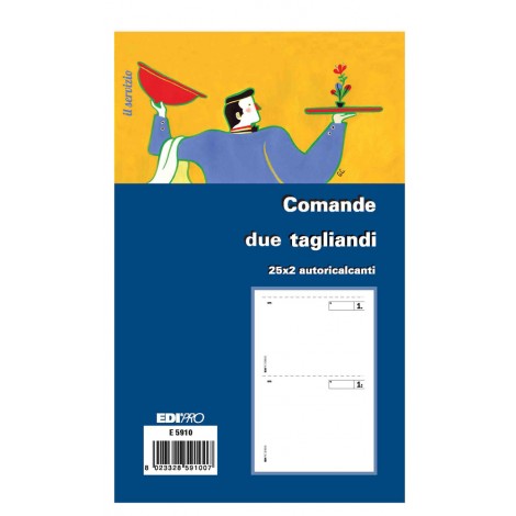 Edipro Blocco comande, 25 pagine per 2 copie, autoricalcante, 2 tagliandi per pagine, 17x9,9cm - Prezzo singolo, ord. minimo 20pz - ER0026