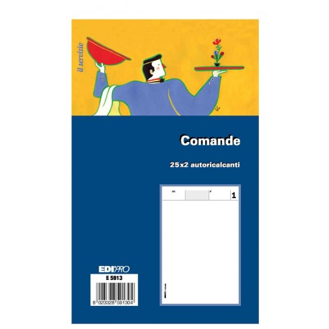 Edipro Blocco comande, 25 pagine per 2 copie, autoricalcante, 17x9,9cm - Prezzo singolo, ord. minimo 5pz - E5913