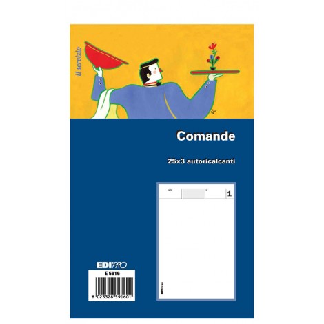Edipro Blocco comande, 25 pagine per 3 copie, autoricalcante, 17x9,9cm - Prezzo singolo, ord. minimo 5pz - E5916