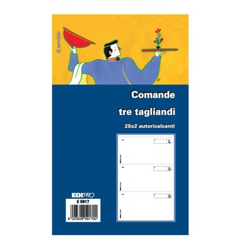 Edipro Blocco comande, 25 pagine per 2 copie, 3 tagliandi per pagine, autoricalcante,  17x9,9cm - Prezzo singolo, ord. minimo 10pz - E5917