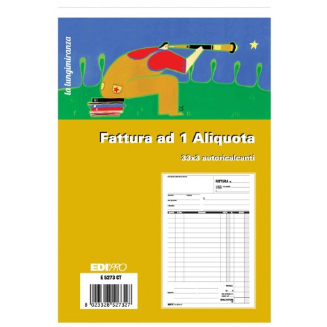 Edipro Blocco fattura 1 aliquota, 33 pagine per 3 copie, autoricalcante, 22x14,8cm - Prezzo singolo, ord. minimo 5pz - E5273CT