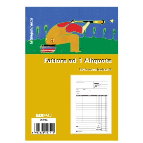 Edipro Blocco fattura 1 aliquota, 50 pagine per 2 copie, autoricalcante, 22x14,8cm - Prezzo singolo, ord. minimo 5pz - E5274A