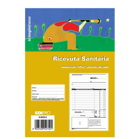 Edipro Blocco ricevuta SANITARIA numerato, 50 pagine per 2 copie, autoricalcante, 14,8x22cm - Prezzo singolo, ord. minimo 5pz - E5275C