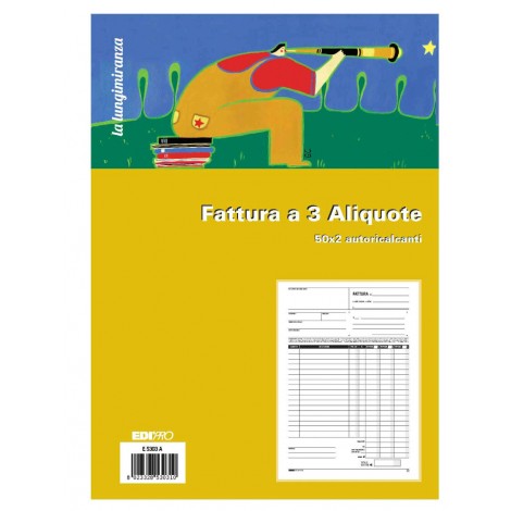 Edipro Blocco fattura 3 aliquote, 50 pagine per 2 copie, autoricalcante, 22x29,7cm - Prezzo singolo, ord. minimo 5pz - E5303A
